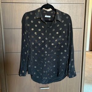 Equipment Silk Blouse – Olive Green with Gold Polka Dots – Size Small